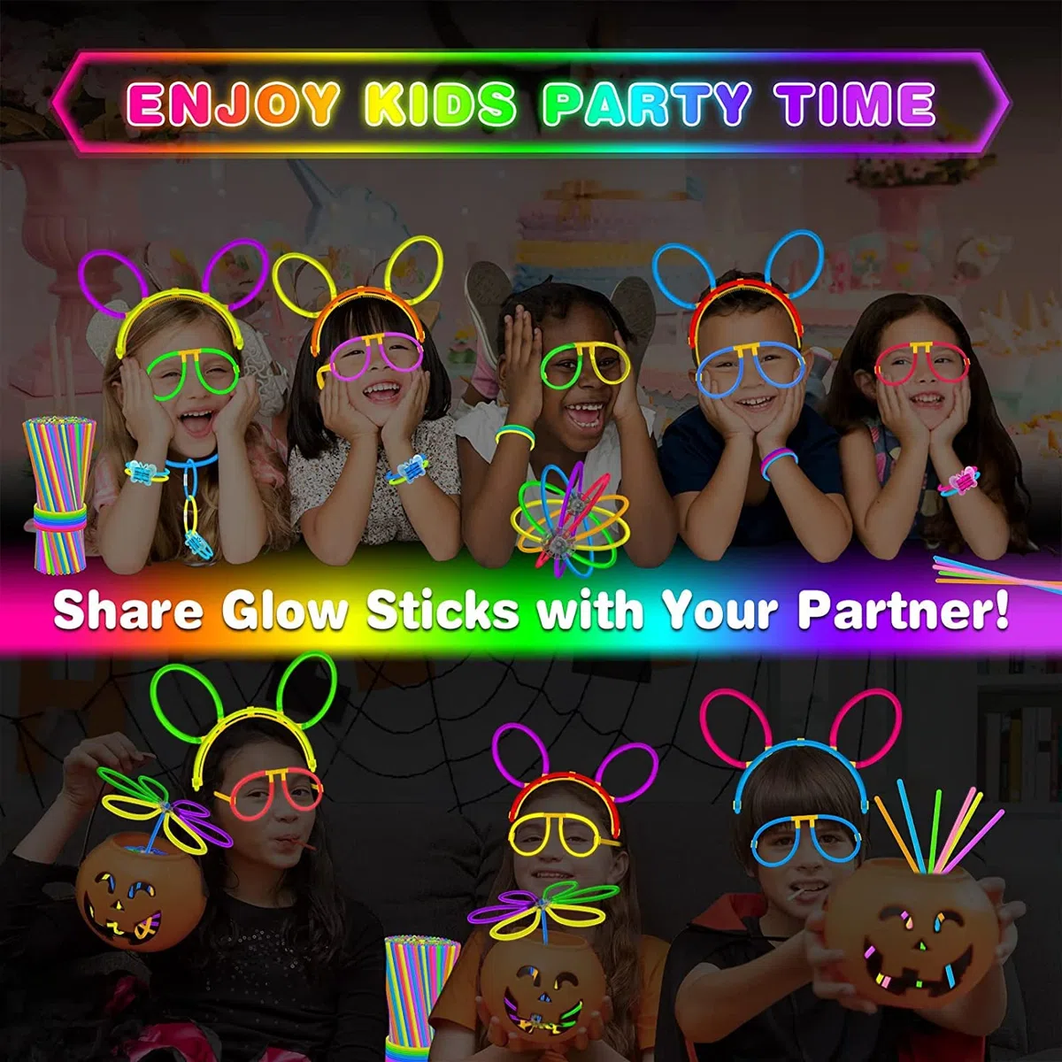 KIMIMARA Braccialetti Luminosi, Starlight Fluorescenti, Glowsticks Party con Connettori per Creare Bracciali e Ciondoli, Giocattoli Luminosi per Illuminare Tutte le Vostre Feste, per Halloween