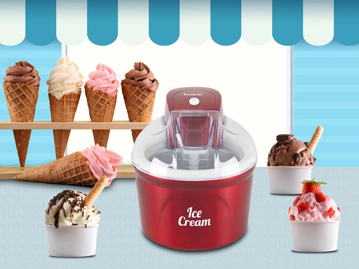 BEPER P102GEL002 Gelatiera refrigerante, Macchina per Gelato, Prepara gelato, sorbetti e frozen yogurt, Ciotola refrigerante in alluminio con doppio isolamento, Capacità 1,8 L, Ice Cream Maker