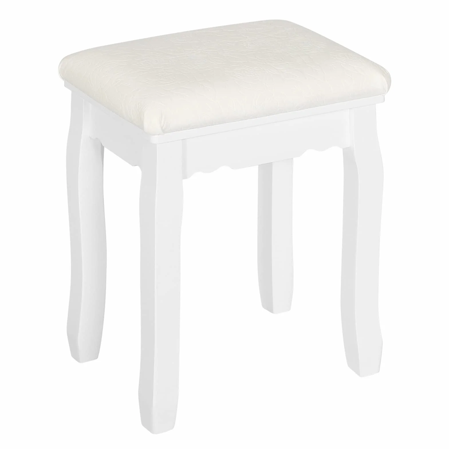 WOLTU Sgabello Bianco per Tavolo da Trucco, Sgabello in Legno Imbottito, Sedia da Make Up per Camera da Letto, Design Barocco， Rivestimento in Velluto, 37x28x44,5cm MB6095ws