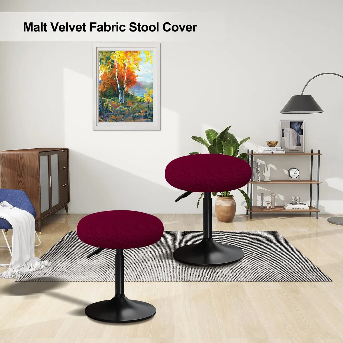 Copri Sgabello Rotondo 30-40cm Fodera Sgabello Rotondo con Coprisedie Jacquard, Elastici, Morbidi e Confortevoli, Dai Colori Intensi (4, Bordeaux)