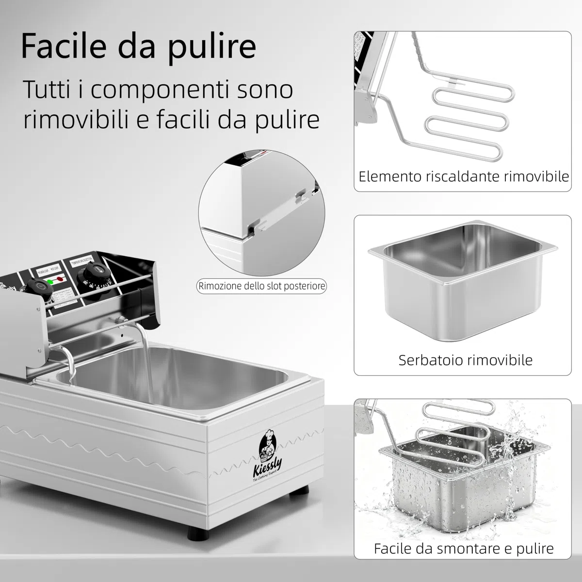 Friggitrice elettrica da 20 litri, friggitrice commerciale da 3500W con cestelli, friggitrice a doppia vasca in acciaio inossidabile con controllo del tempo e della temperatura (Single Fryer 10L IO4)