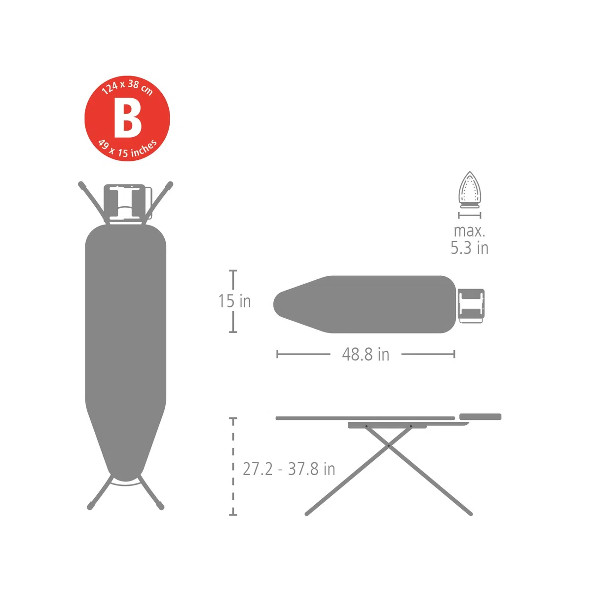 Brabantia Ironing Board, Denim Blue, Size B (124 x 38 cm)