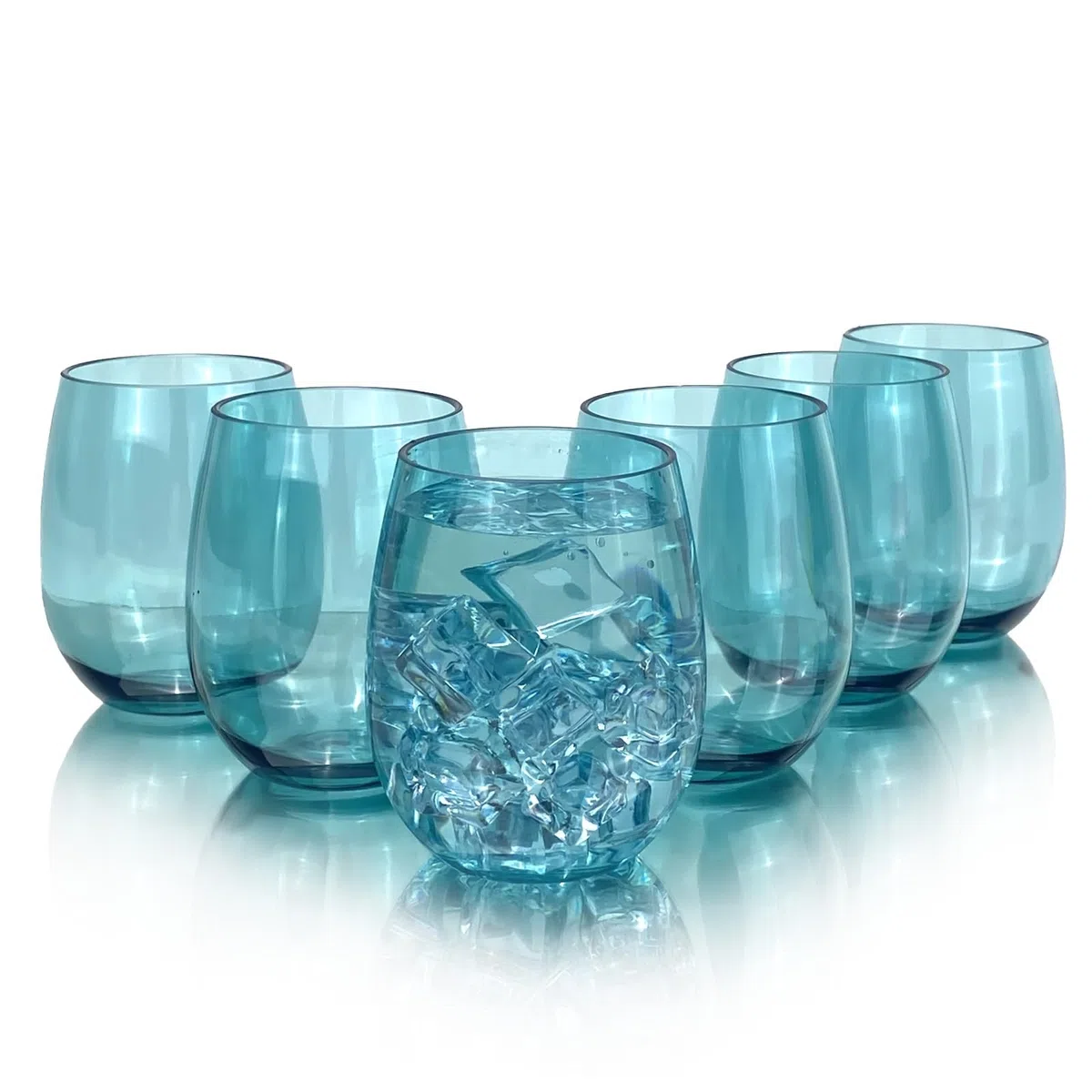 Set di 6 bicchieri da vino in plastica acrilica, infrangibili e impilabili, senza BPA, lavabili in lavastoviglie, bicchieri riutilizzabili per feste e uso a bordo piscina (ciano, 590 ml)