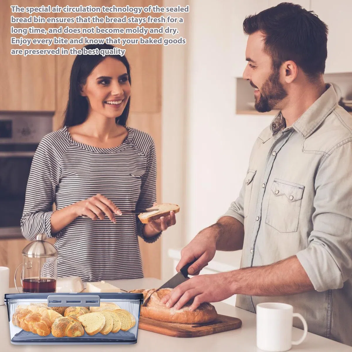 BAIFULAI Contenitore per pane, materiale PET per alimenti, timing, antiscivolo, con divisori per ingredienti da cucina, 32,5 x 17,5 x 11 cm