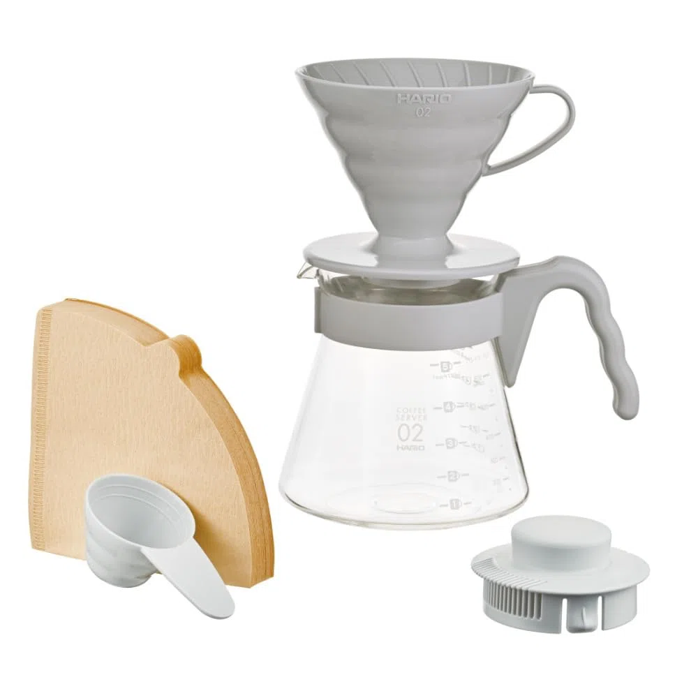 HARIO KIT V60 VETRO GRIGIO CHIARO E PP 1-4 TAZZE