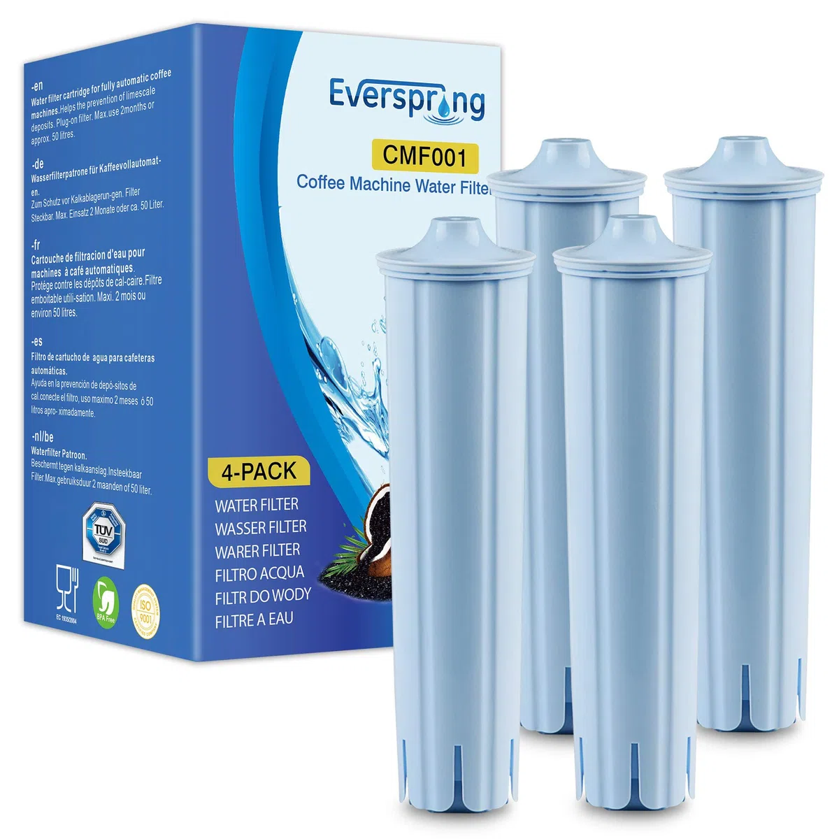 EVERSPRING Filtro acqua per macchina da caffè Compatibile Con IMPRESSA/ENA/GIGA/Jura 71312 Blue/71311/67007, 4 pezzi