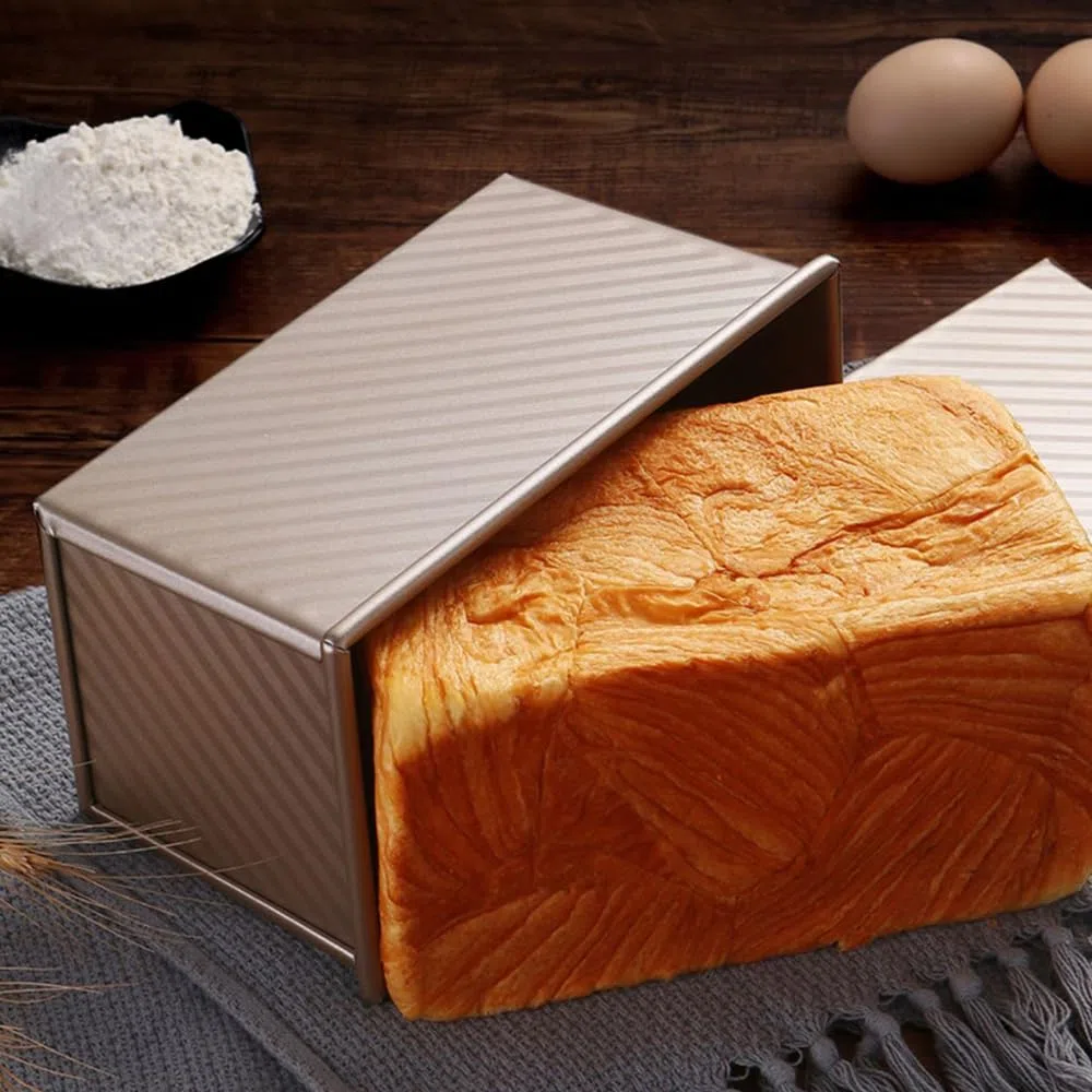 Pullman - Teglia per pane rettangolare con coperchio, capacità 0,5 kg, in acciaio al carbonio, per pane e toast ondulato con coperchio per cuocere il pane
