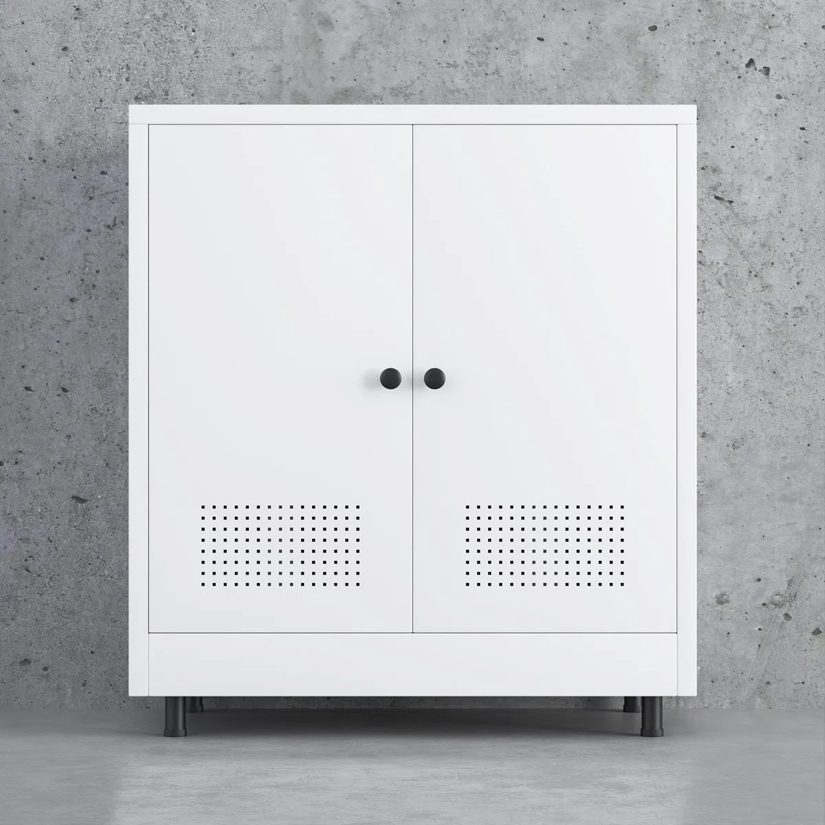 Armadietto in metallo con 2 ante e ripiano regolabile, credenza in acciaio per casa, ufficio, ingresso, soggiorno, dispensa e sala da pranzo (bianco)