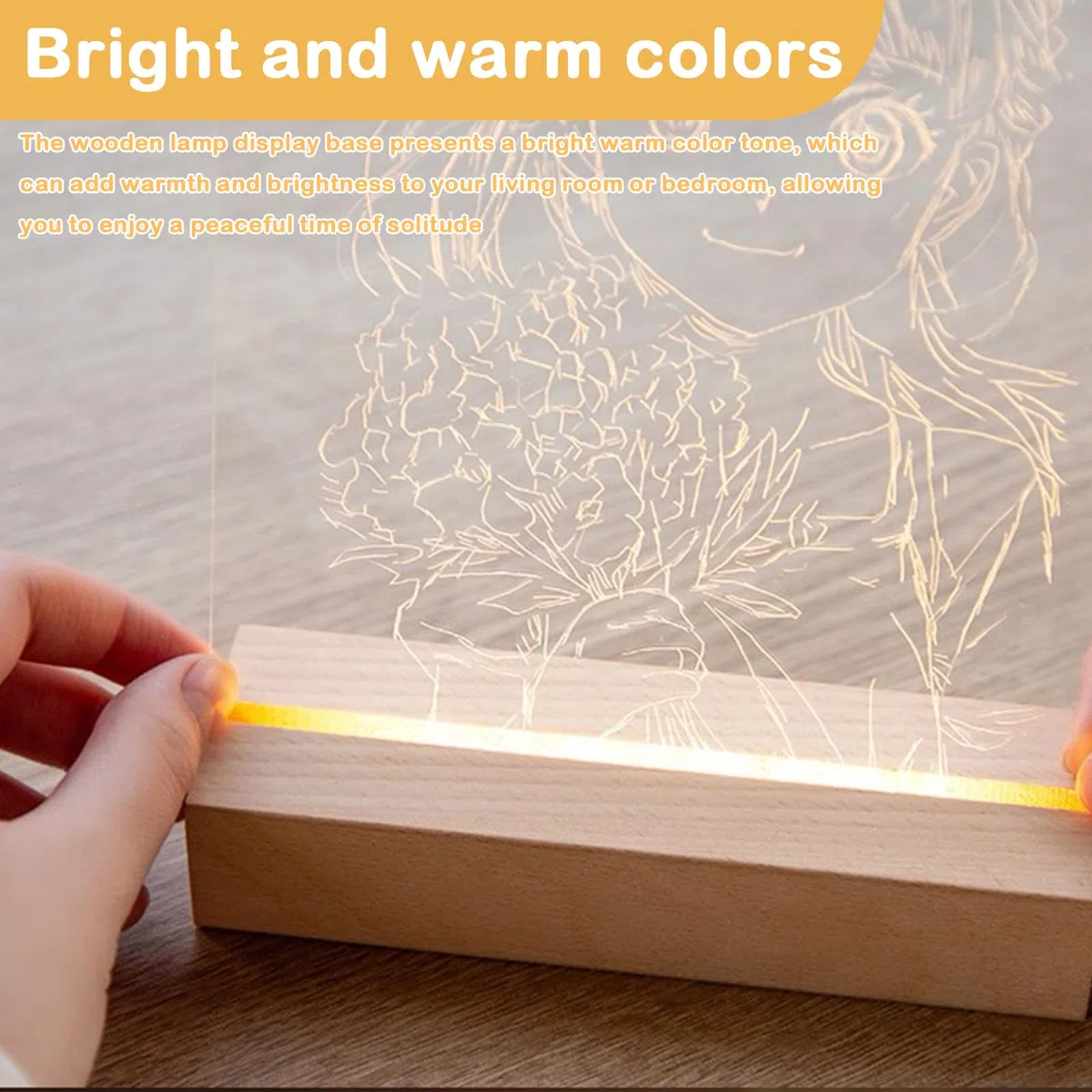 2 Pezzi Base per Display con Luci LED: Base Rettangolare in Legno per Luci Calde, Supporto USB per Desktop con Luci LED per Piastra in Acrilico da 5mm, Piastra in Vetro, Resina (30x45x300mm)