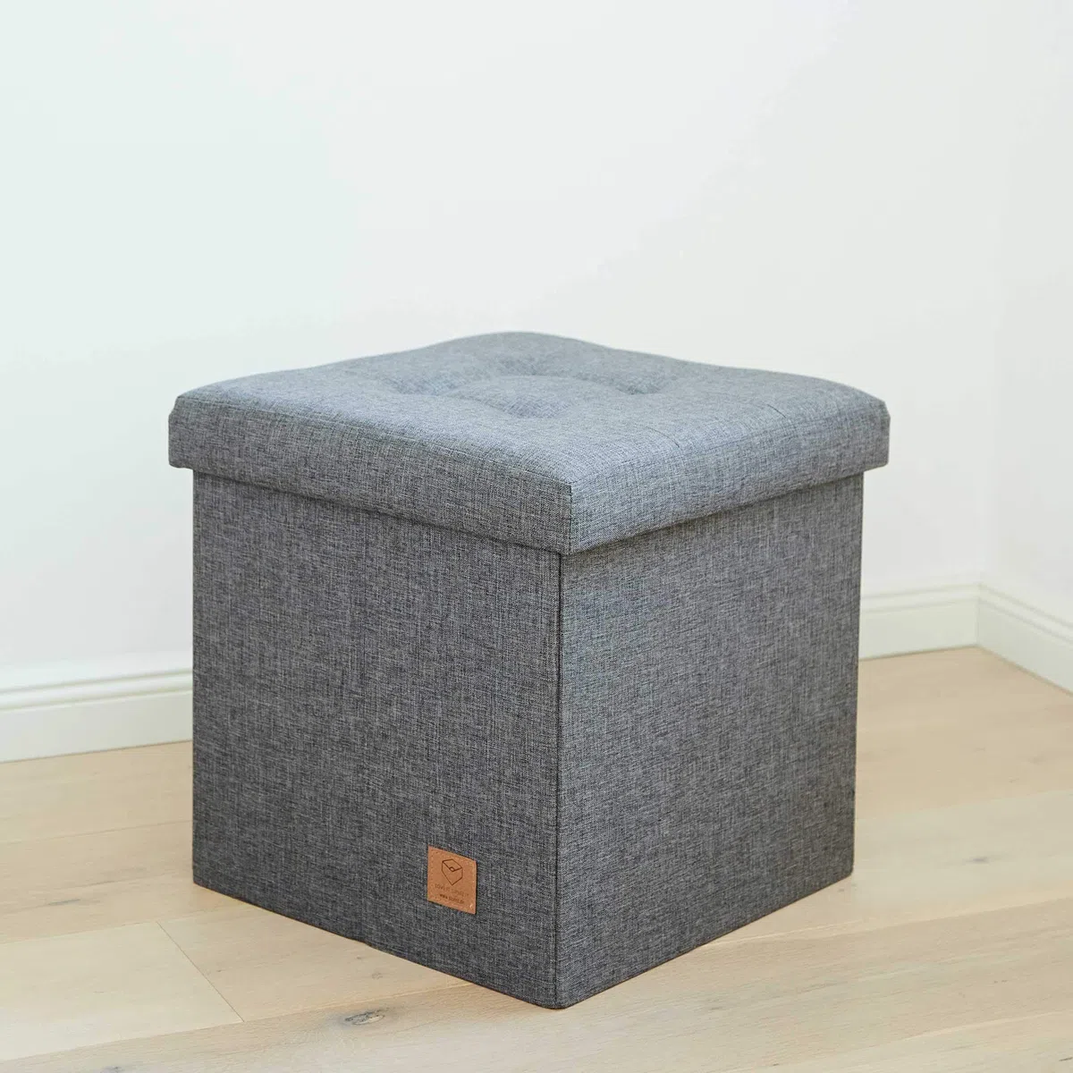 LOVE IT STORE IT Premium Pouf Contenitore Pieghevole - Cubo Sgabelli in Lino - Rinforzi In Legno - 38x38x38 cm - Grigio