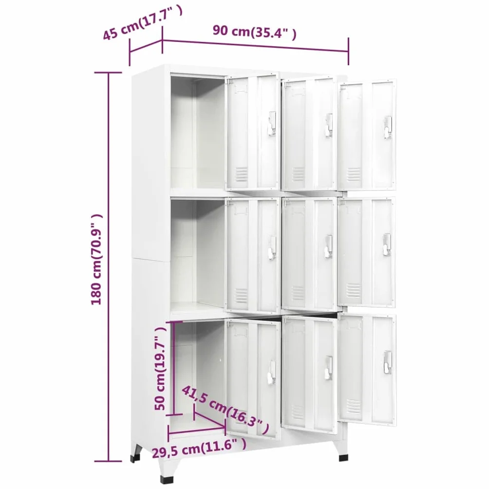 vidaXL Armadio a 9 Armadietti in Acciaio 90x45x180 cm Grigio Mobiletto Ufficio