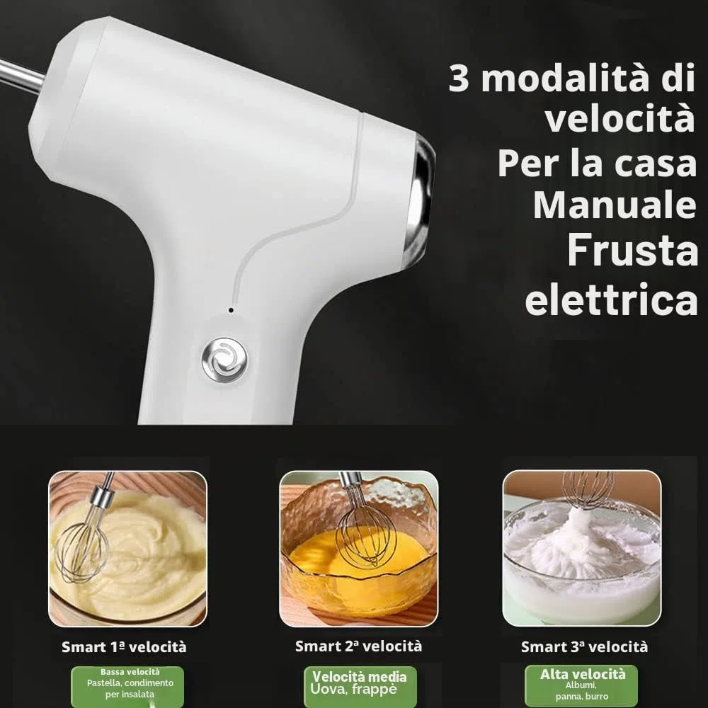Frusta elettrica portatile, frusta elettrica portatile, ricaricabile tramite USB, frusta per uova, frusta, miscelazione, budino (bianco)