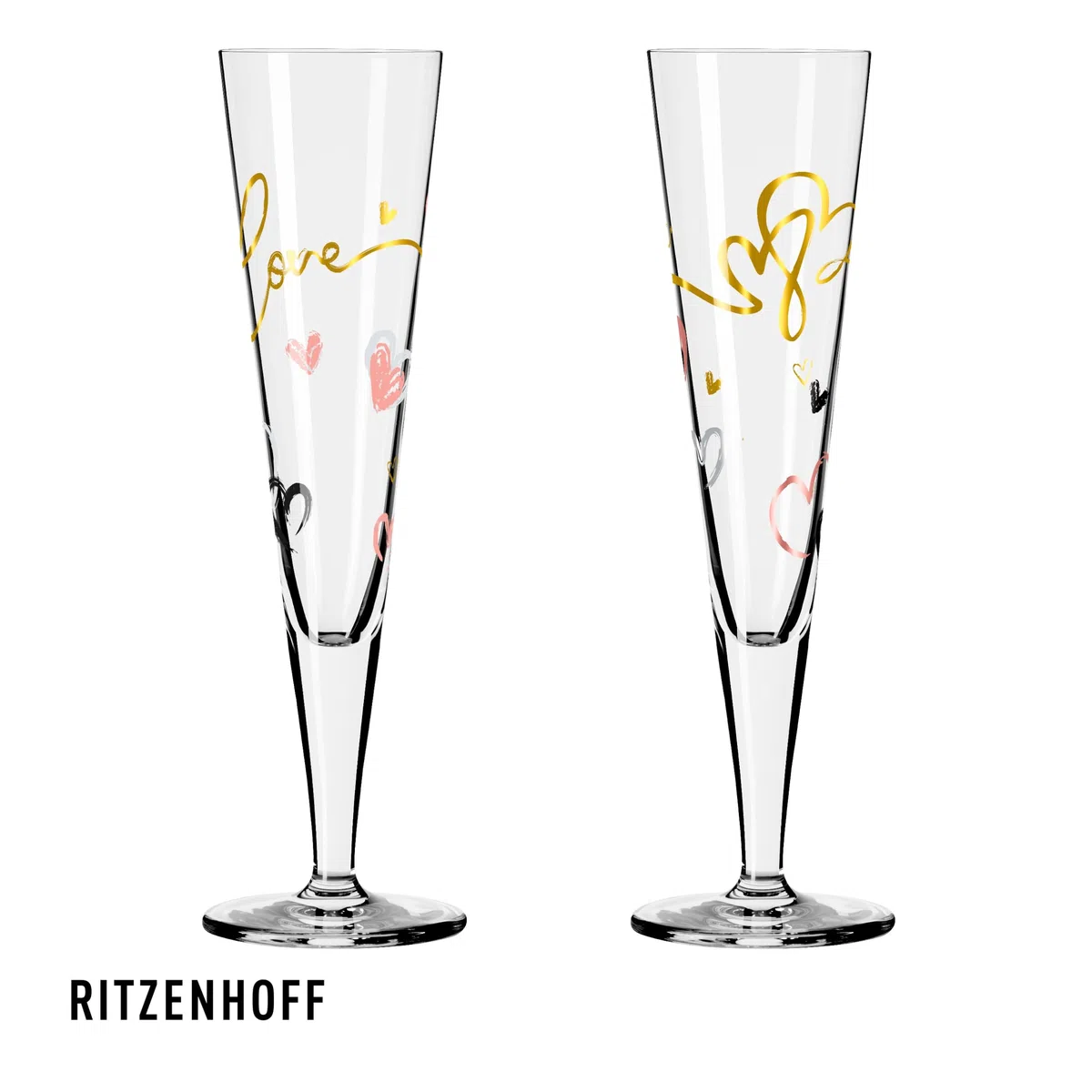 RITZENHOFF 6031004 Bicchiere da champagne 200 ml - Serie Goldnacht Duett 2023-2x pezzo di design con oro vero - Made in Germany