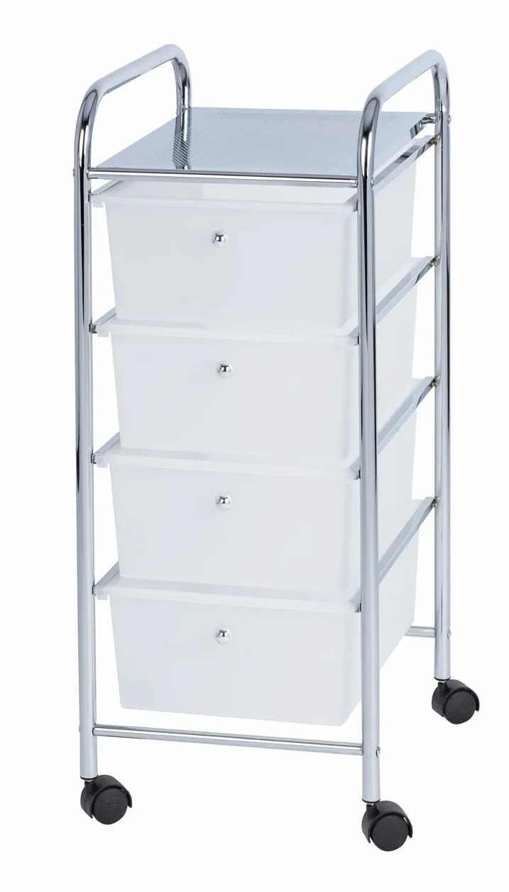 WENKO Carrello per il bagno e la casa Messina - con rotelle, 4 cassetti, Acciaio, 33 x 80.5 x 39 cm, Cromo