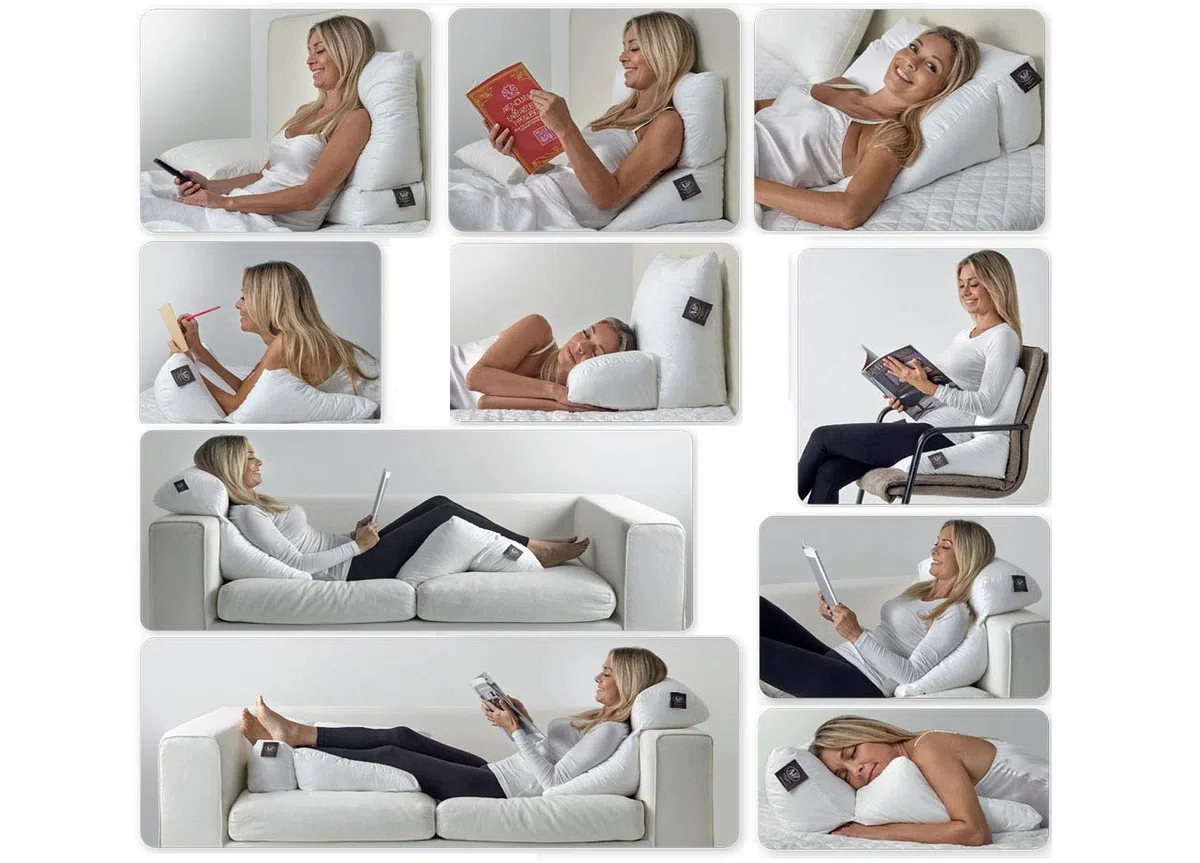 BIANCHERIAWEB Cuscino Ergonomico Posturale Decapillow 10 Usi 1 Solo Cuscino Multi Posizione Sostegno Gambe Spalle Cuscino Bianco