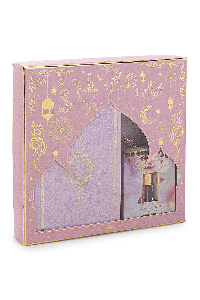 ihvan online Set regalo di preghiera per uomini e donne, tappeto da preghiera musulmana, tappetino Salah, perline Taasbih, arabo, Santo Corano, set regalo islamico per Ramadan ed Eid, rosa