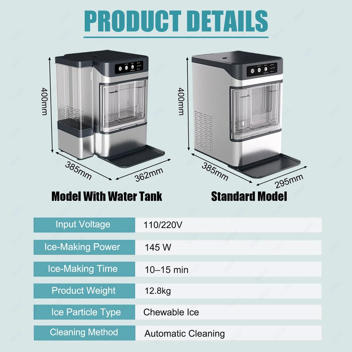 Ice Maker - Serbatoio rimovibile, serbatoio dell'acqua integrato, autopulente, ultra silenzioso per cucine, uffici, bar, piccoli caffè
