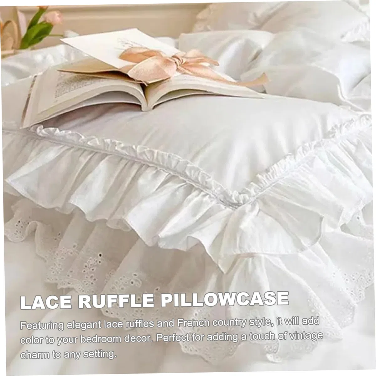 Federe per cuscini bianche, federe per cuscini con volant da 2 pezzi, morbide in cotone da 19x29 pollici con pizzo, elementi essenziali per la casa vintage per camera da letto, letto, federa c