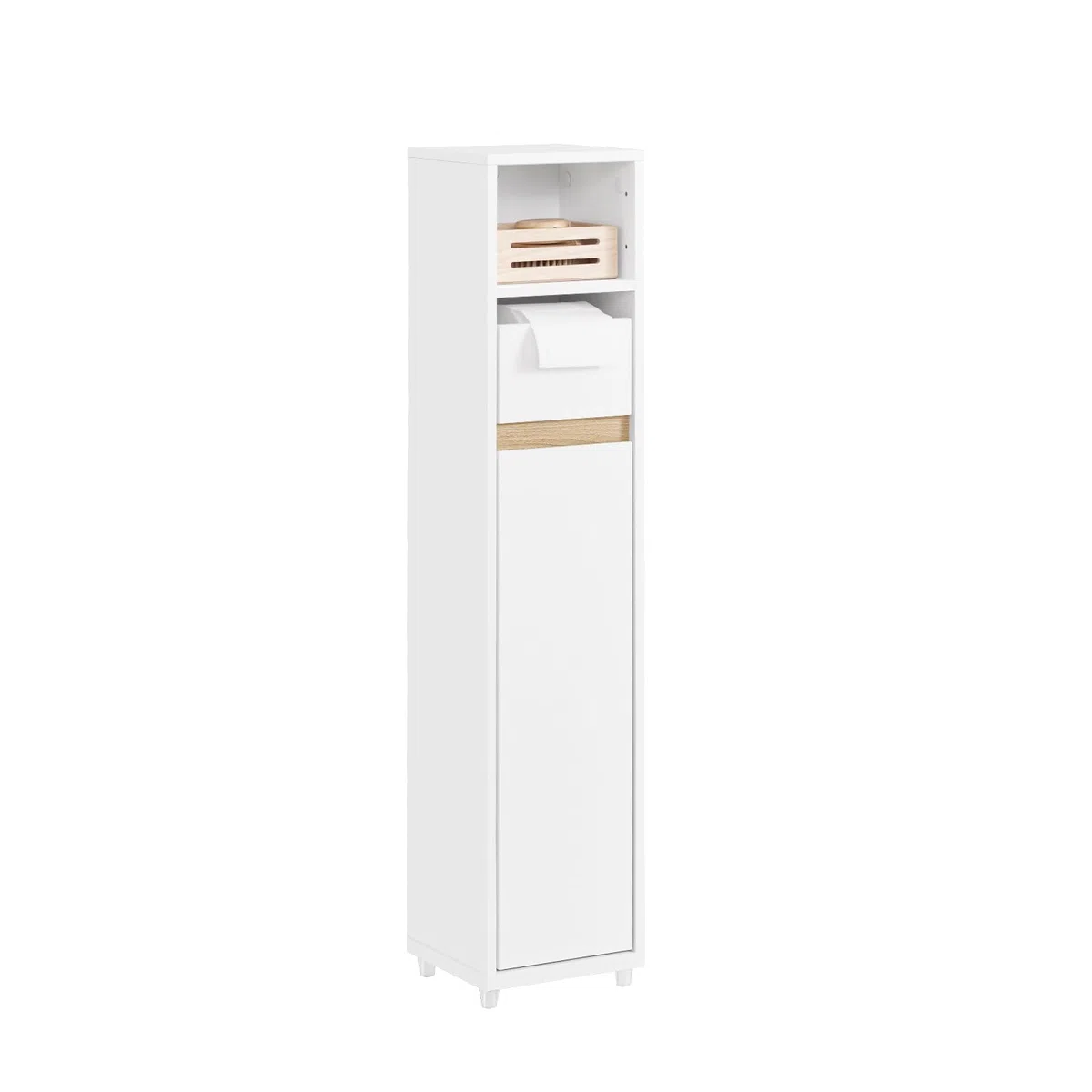 SoBuy Mobiletto Bagno Salvaspazio Colonna Stretta Armadietto Bagno con Cassetto & Ripiano Regolabile per Spazi Stretti WC Piccoli Bianco 20x20x96cm BZR151-W