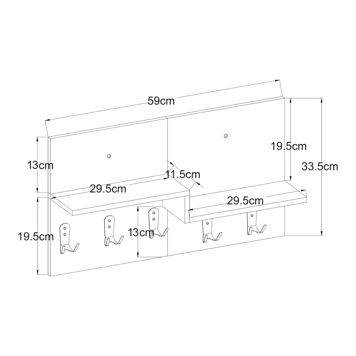 [en.casa] Appendiabiti da Parete con 2 Ripiani Aperti Mensola Attaccapanni a Muro con 5 Ganci Doppi in Metallo per Borse Cappotti 34 x 59 x 13 cm Ingresso Corridoio - Beige/Bianco