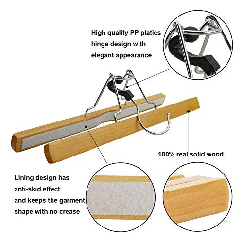 Grucce antiscivolo in legno serie 8 pezzi clip di rotazione antiruggine per pantaloni, gonne e pantaloni, finiture naturali