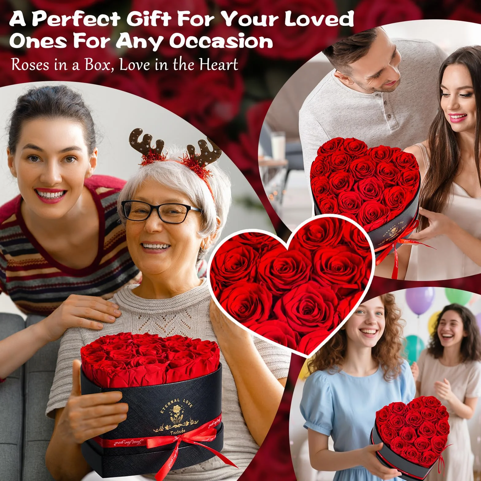 17 Pezzi Regalo di Festa della Mamma per Donne con Rose Stabilizzata Vera - Fiori Eterni in Scatola Cuore, Ideale​ per Lei Fidanzata Mamma, Fiori Stabilizzati, Regalo Compleanno, Romantico, Donna