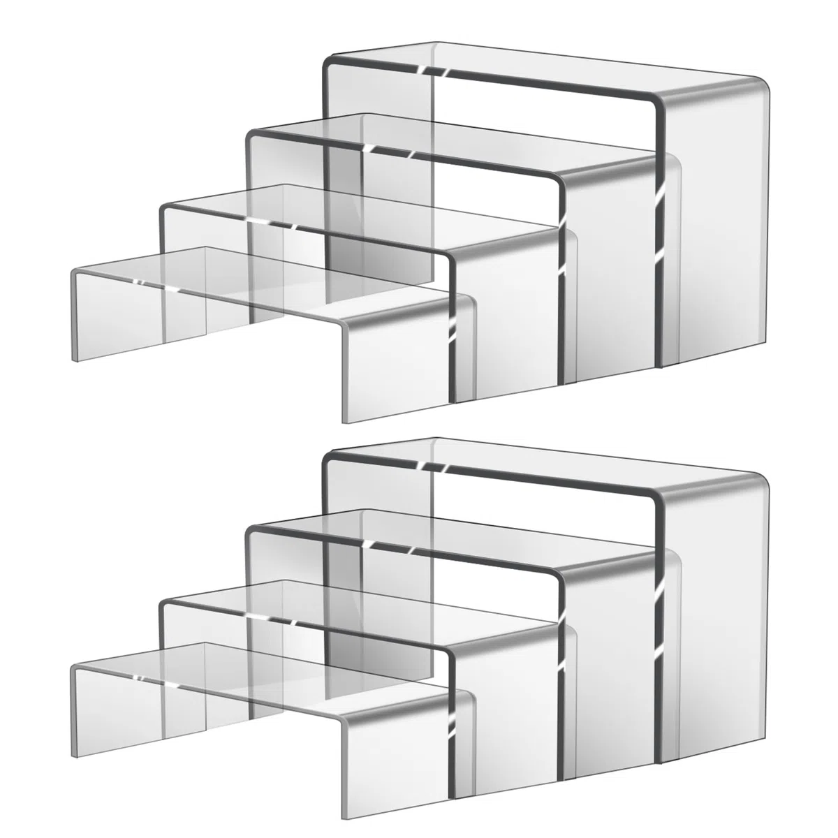8 pezzi Trasparente Espositore Acrilico Supporto: 4 Misure Risers Acrilico Trasparente Rettangolare Espositore Display Stand Trasparente Riser Scaffale per Gioielli Collectibles Figurine