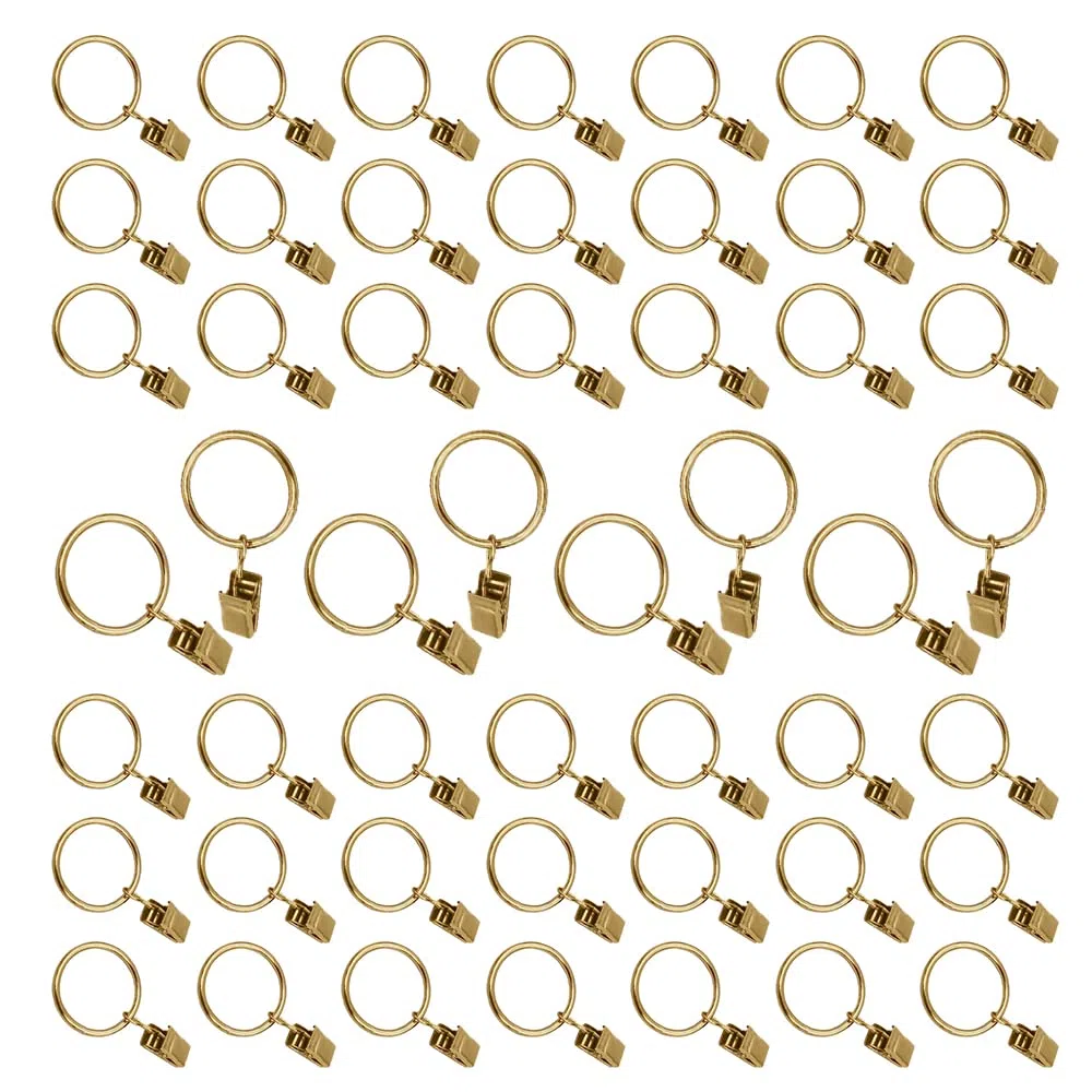 50 anelli per tende con clip, anello in metallo antiruggine, diametro 25 mm per tenere tende pesanti, set di aste e drappeggi, oro