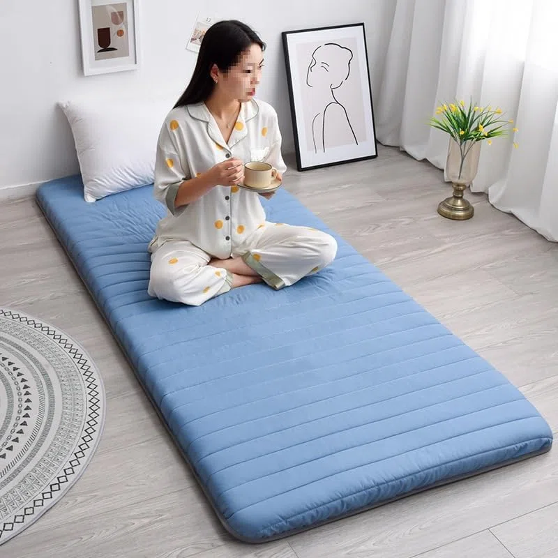 Materasso da letto giapponese per letto singolo, in tinta unita, pieghevole, morbido, in spugna, per affitto, casa, dormitorio, campeggio, letto degli ospiti, tatami (blu (5 cm di spessore), 90 x 190