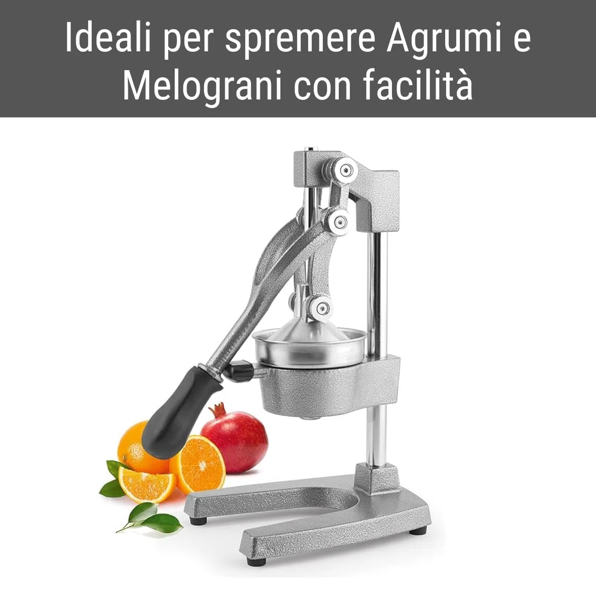 H&H Spremimelograno Professionale a Leva – In Metallo, Colore Grigio, Design Robusto 29x40 cm – Ideale per Melograni, Agrumi, Uso Domestico e Professionale