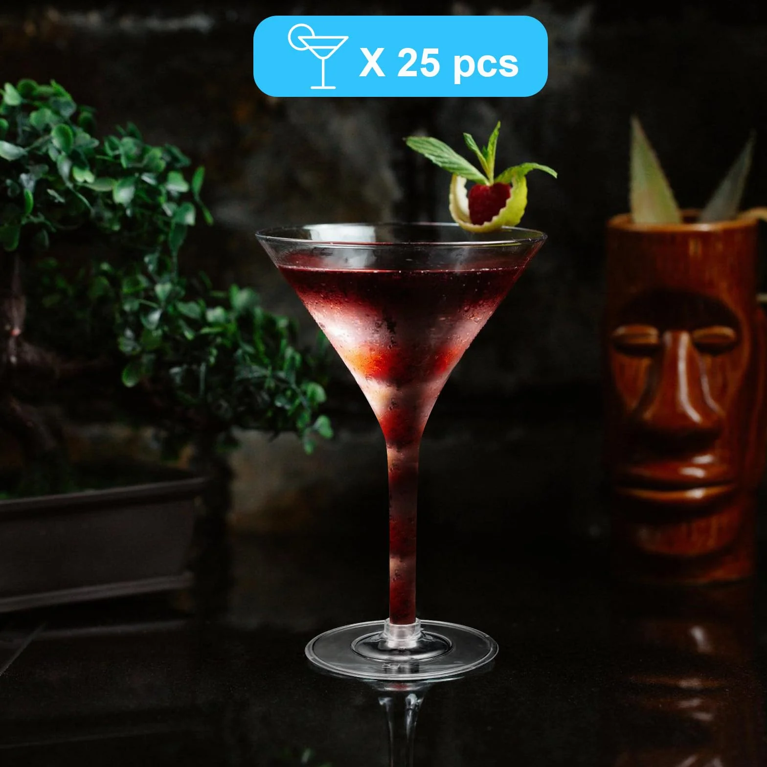 Martini - 25 bicchieri in plastica, 200 ml, riutilizzabili, in plastica, trasparenti, con manico, per anniversari, feste, compleanni, matrimoni