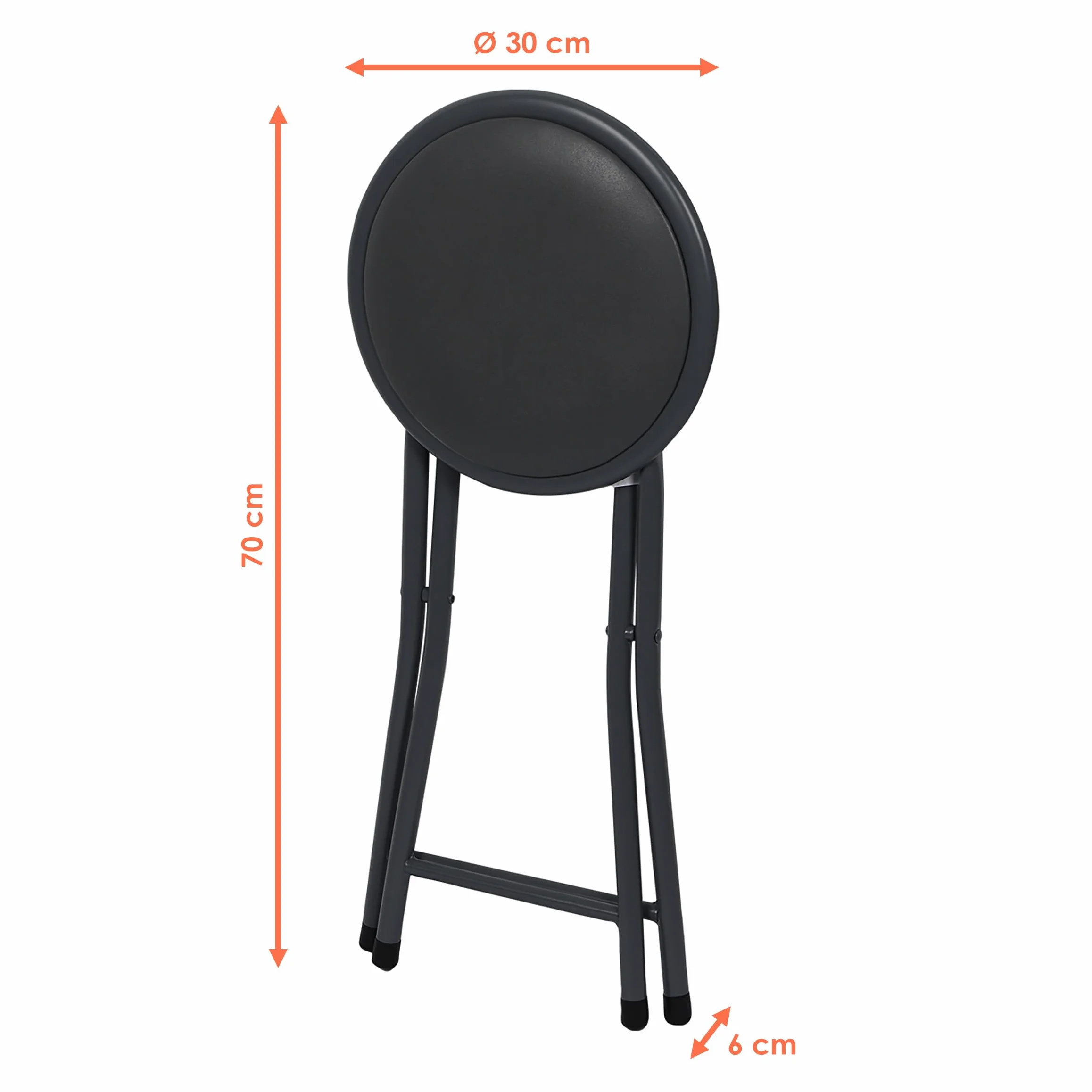 Spetebo Sgabello pieghevole in metallo, rotondo, nero, 45 x Ø 30 cm, pieghevole, con seduta imbottita, universale, pieghevole, per cucina, bagno, corridoio
