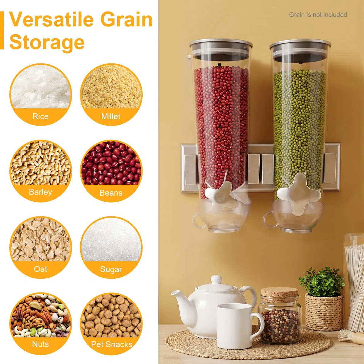 Dispenser per alimenti a doppia parete, contenitore per cereali da 3 l, dispenser per cereali, cornflakes, caramelle, cereali e dolciumi (argento)