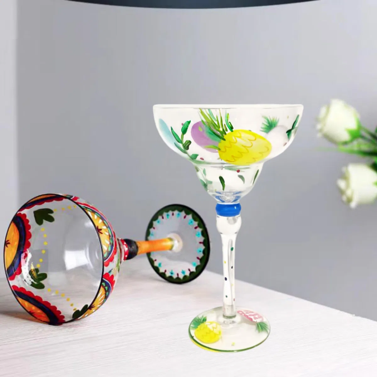 Bicchieri da margarita soffiati a mano, bicchieri da bar, bicchieri da cocktail, bicchieri per feste in casa, matrimoni, cristallini, con uccellini (pear)