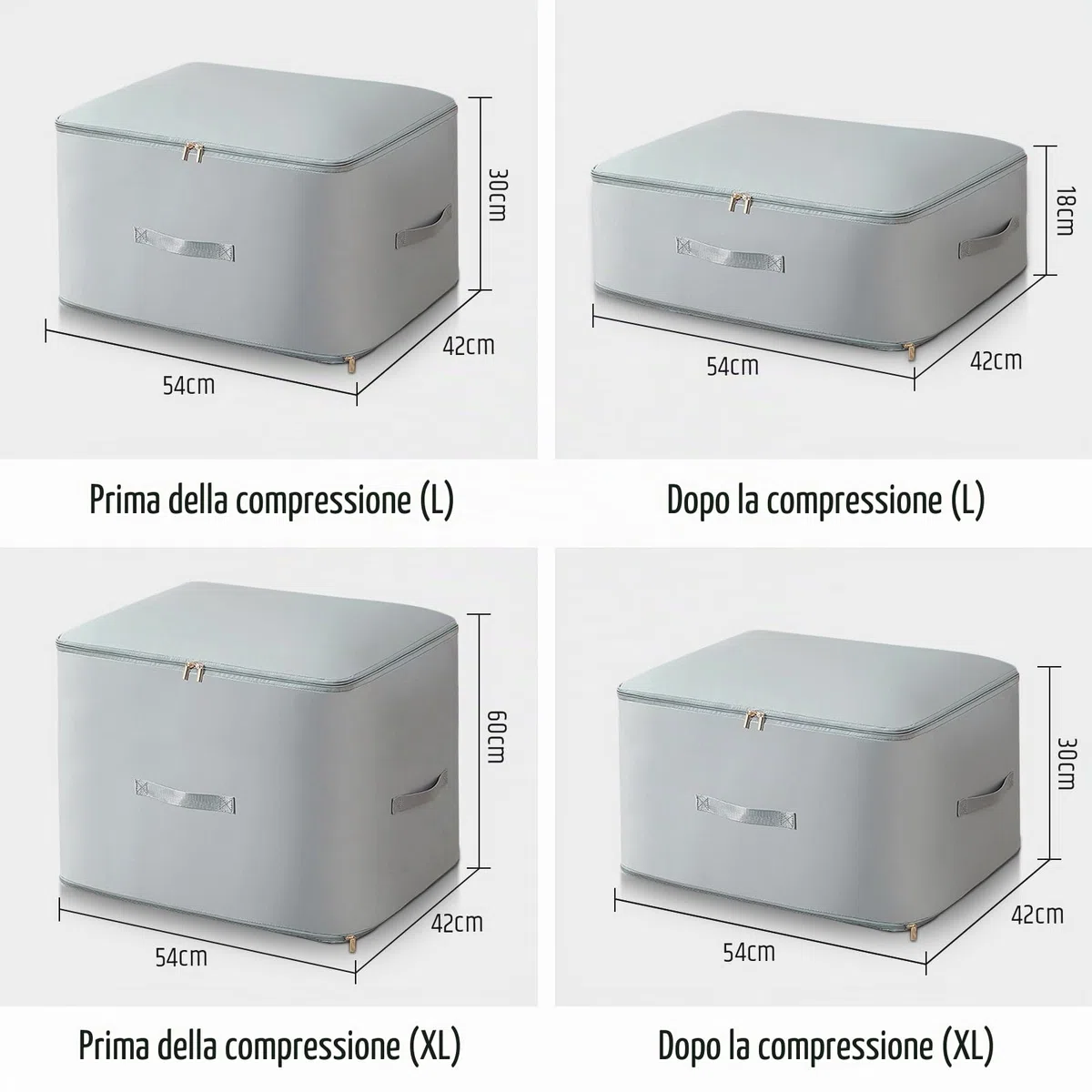 FIVAVA Organizzatore di Auto Compressione Ultra Poco Ingombrante,Sacchi di Stoccaggio Compressibili per Coperte e Abiti,Sacchetto di Viaggio per Compressione (Grigio, L+XL)