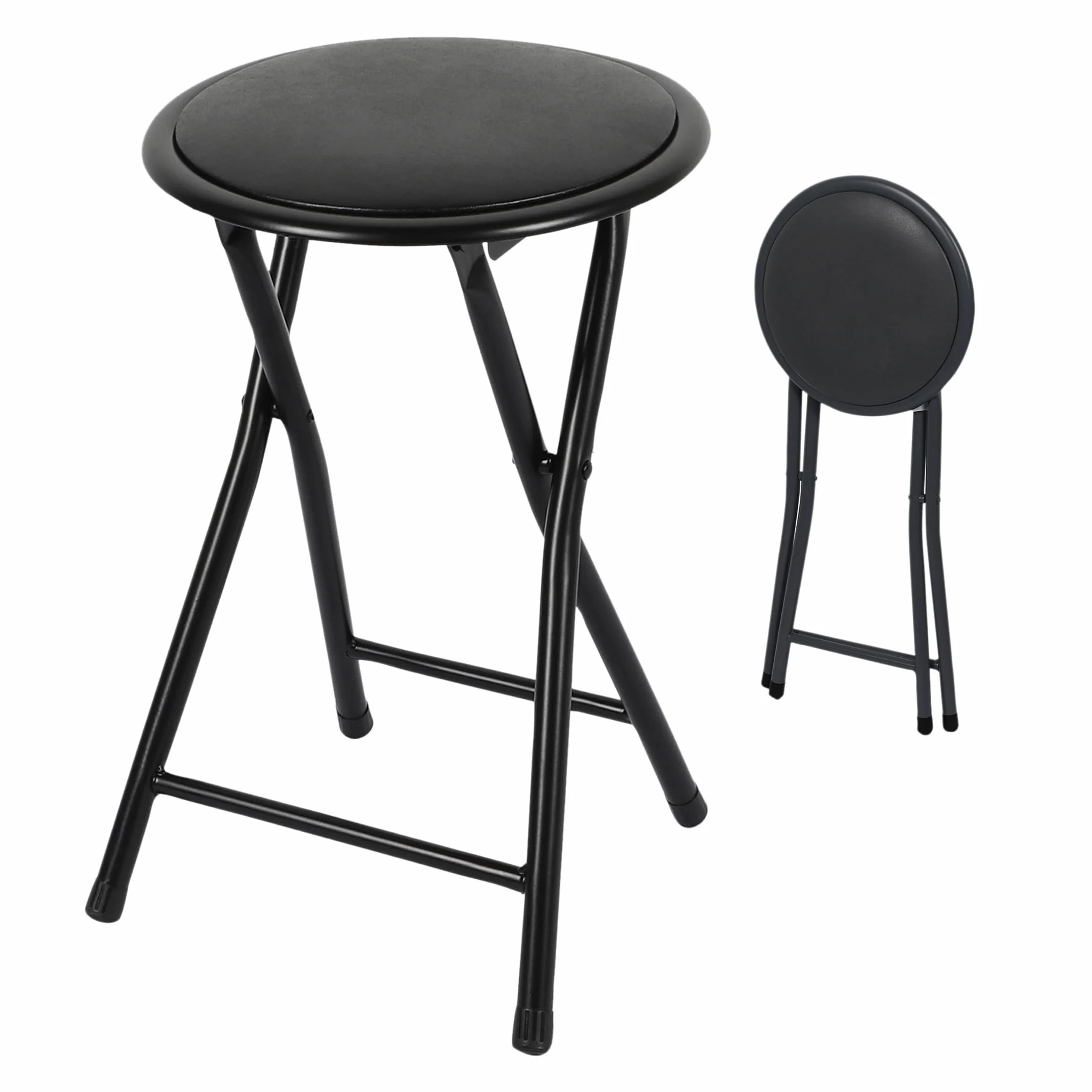 Spetebo Sgabello pieghevole in metallo, rotondo, nero, 45 x Ø 30 cm, pieghevole, con seduta imbottita, universale, pieghevole, per cucina, bagno, corridoio