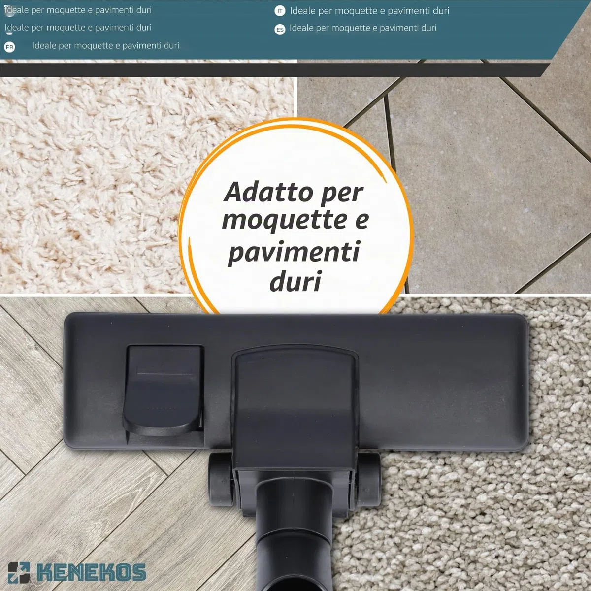 Kenekos - Bocchetta per aspirapolvere per Tubi da 32-35 mm Spazzola Universale per aspirapolvere, Bocchetta per Pavimenti in plastica con 2 rulli Compatibile con Miele AEG Siemens Bosch Kärcher ECC.