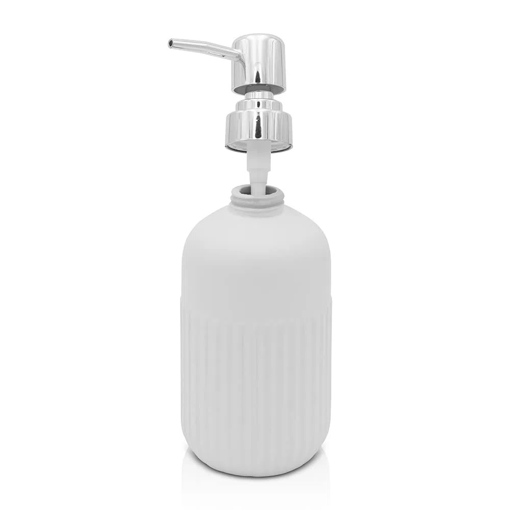 Accessori bagno da appoggio in set completo 3 pezzi, kit accessori appoggio con dispenser, portaspazzolini e porta saponetta, in ceramica, linea Cup
