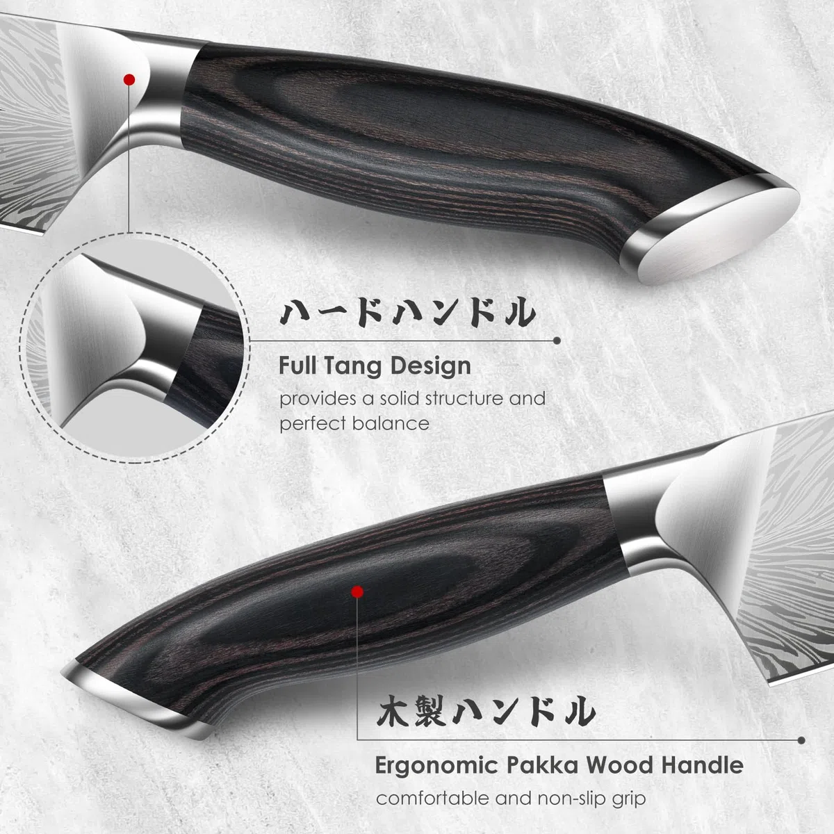 SANMEIHO Coltelli da Cucina in Acciaio a Polvere, Coltello Giapponese Santoku 20 cm Ultra Affilati Coltello da Chef Multiuso Professionale ad alto Tenore di Carbonio con Manico Ergonomica in Pakkawood