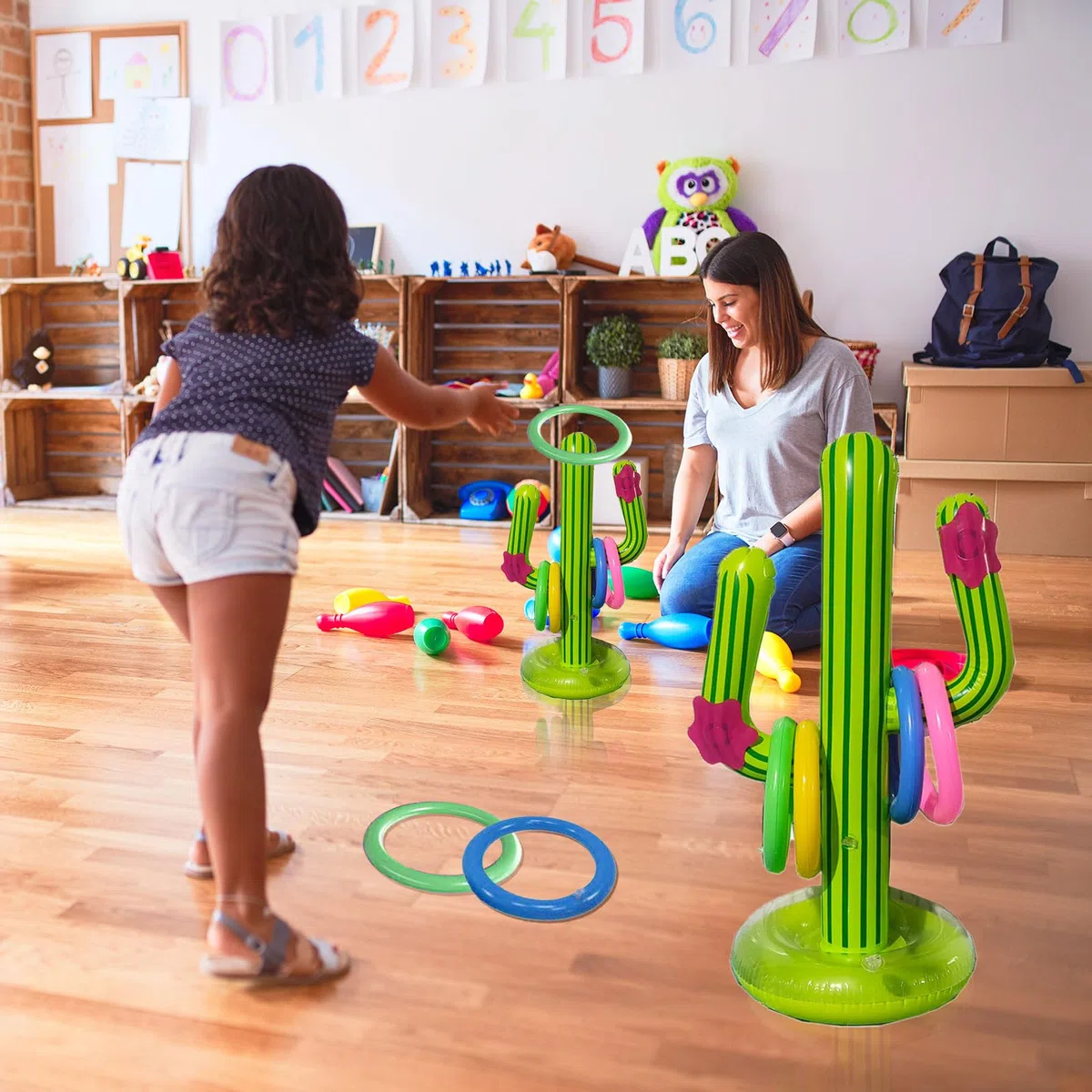 MIVAIUN Set di 7 pezzi di cactus anello lancio gioco gonfiabile cactus, Giocattoli Gonfiabili Piscina per Cactus, Gioco del Lancio Dell'anello,Feste a Tema Hawaiani giocattolo della piscina