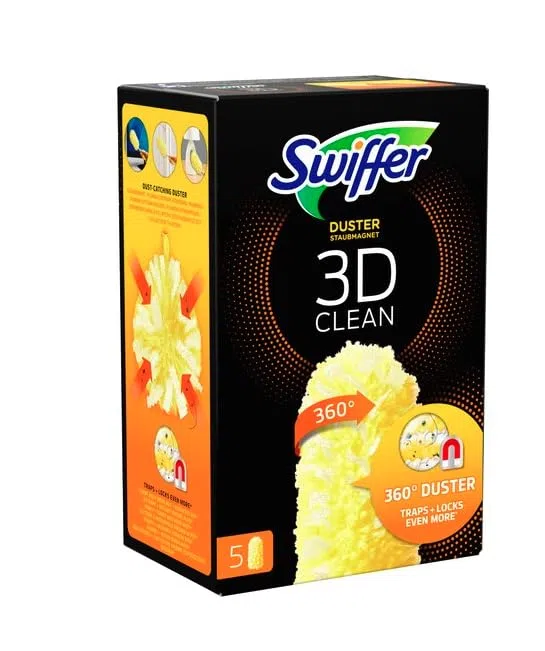 Swiffer Duster - Spolverino per pulizia 3D, 30 unità (6 x 5), fibre a 360 gradi, per catturare e trattenere la polvere, migliore delle piume standard, manico venduto separatamente