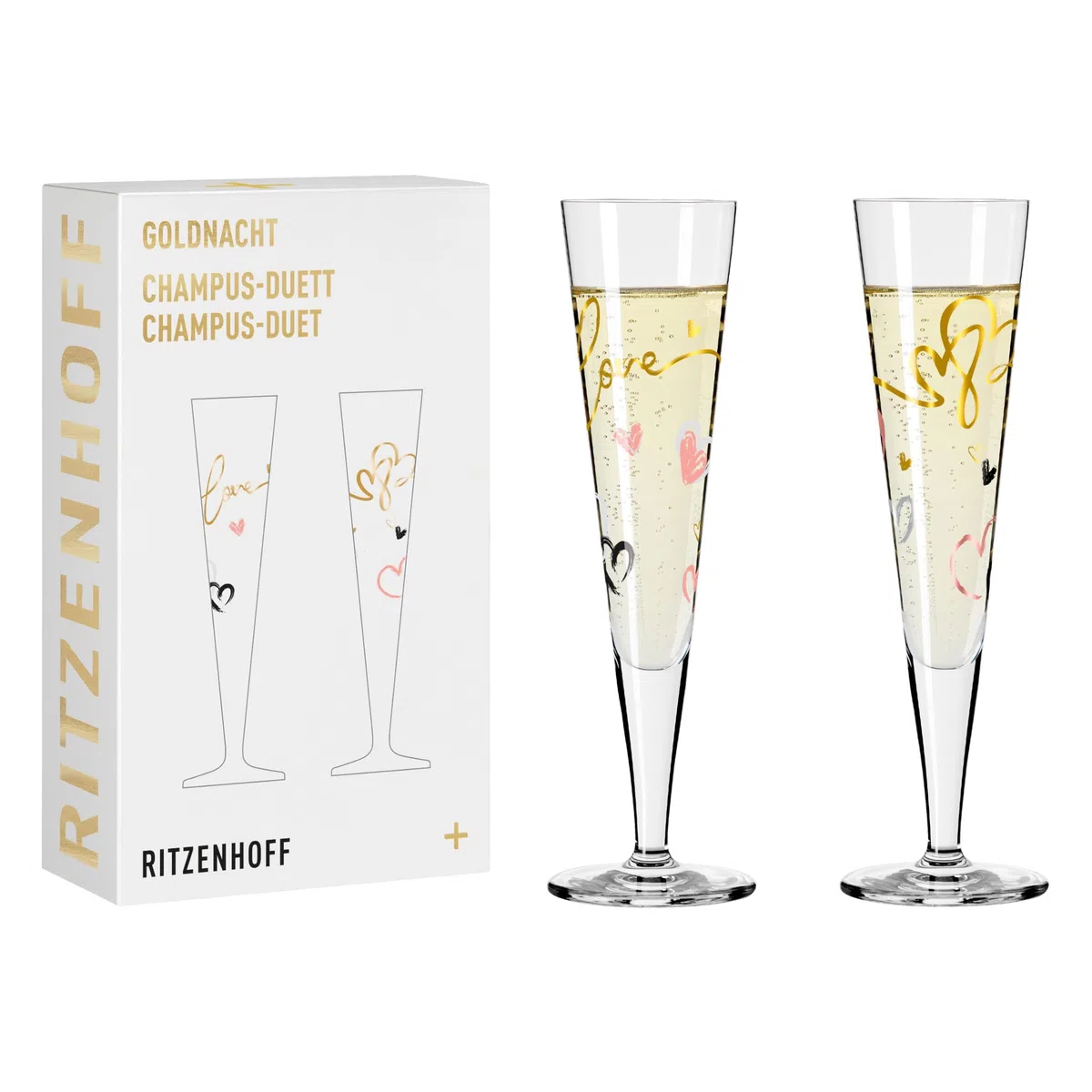 RITZENHOFF 6031004 Bicchiere da champagne 200 ml - Serie Goldnacht Duett 2023-2x pezzo di design con oro vero - Made in Germany
