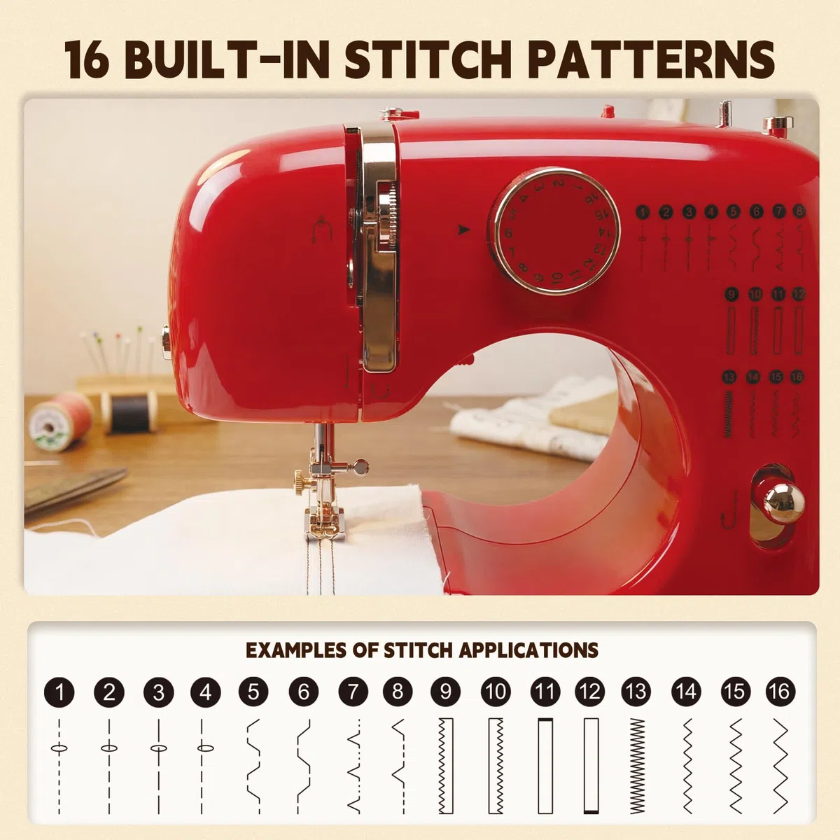 Semplice Macchina da Cucire per Principianti con 16 Punti, Ago Doppio, Cucitura All'indietro, Avvolgimento Automatico della Bobina, Pedale, Elettrica Portatile per Il Fai da Te e I Lavori Creativi
