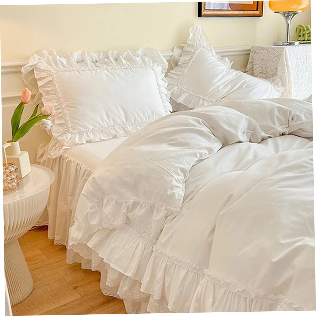 Federe per cuscini bianche, federe per cuscini con volant da 2 pezzi, morbide in cotone da 19x29 pollici con pizzo, elementi essenziali per la casa vintage per camera da letto, letto, federa c