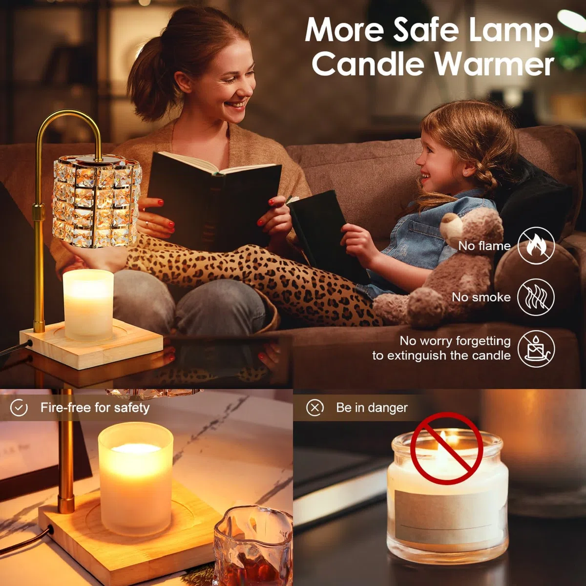 Cuteefun Lampada Scaldacandela con Timer, Diffusore Candle Elettrico con 2 Lampadine, Dimmerabile e Regolabile in Altezza, Candle Bruciatore per Candele Aromatiche, Decorazioni per la Casa