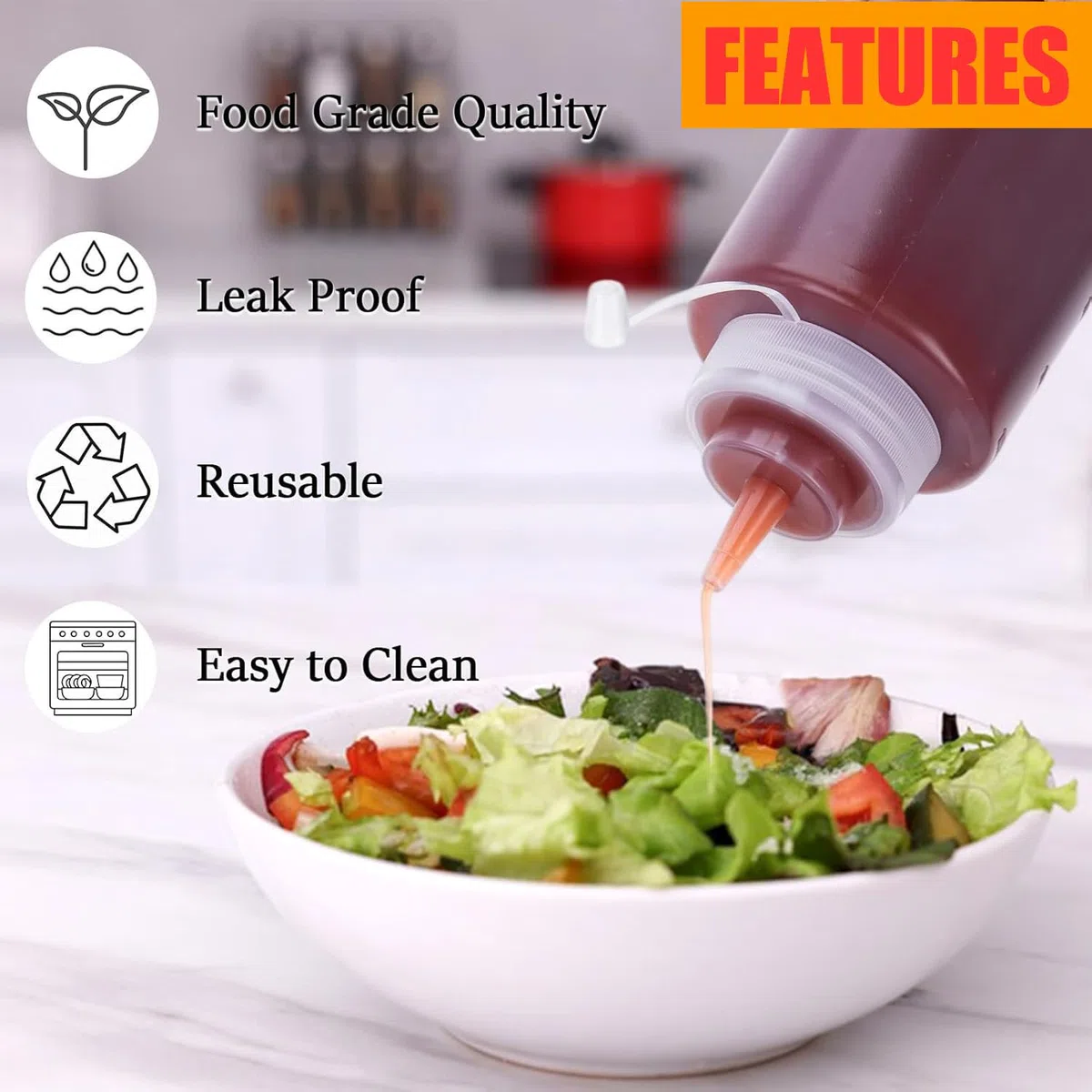 3 pezzi biberon cucina,1000ml squeeze bottle,dispenser olio, in plastica, per ketchup, salse calde, barbecue, salse per insalate, pittura, olio d'oliva
