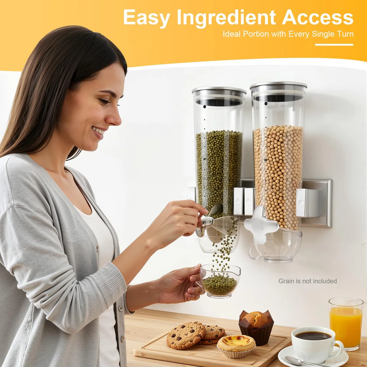 Dispenser per alimenti a doppia parete, contenitore per cereali da 3 l, dispenser per cereali, cornflakes, caramelle, cereali e dolciumi (argento)