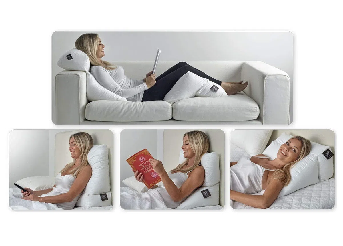 BIANCHERIAWEB Cuscino Ergonomico Posturale Decapillow 10 Usi 1 Solo Cuscino Multi Posizione Sostegno Gambe Spalle Cuscino Bianco