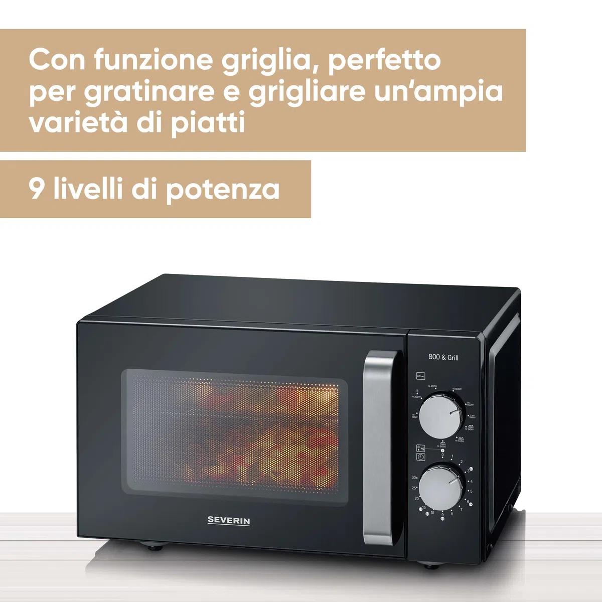 SEVERIN Forno a Microonde, 800W, 20 Litri, Fondo Piatto in Vetro, Senza Piatto Girevole, 6 Livelli Potenza, con Funzione Scongelamento, 46,5 x 39,5 x 27,5 cm, Nero/Acciaio Inox - MW 7761
