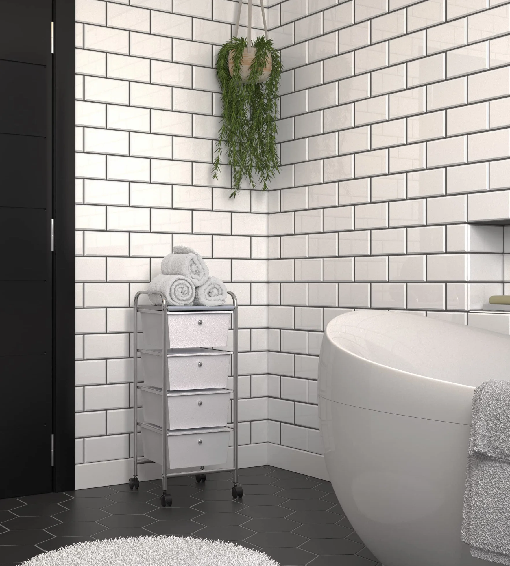 WENKO Carrello per il bagno e la casa Messina - con rotelle, 4 cassetti, Acciaio, 33 x 80.5 x 39 cm, Cromo